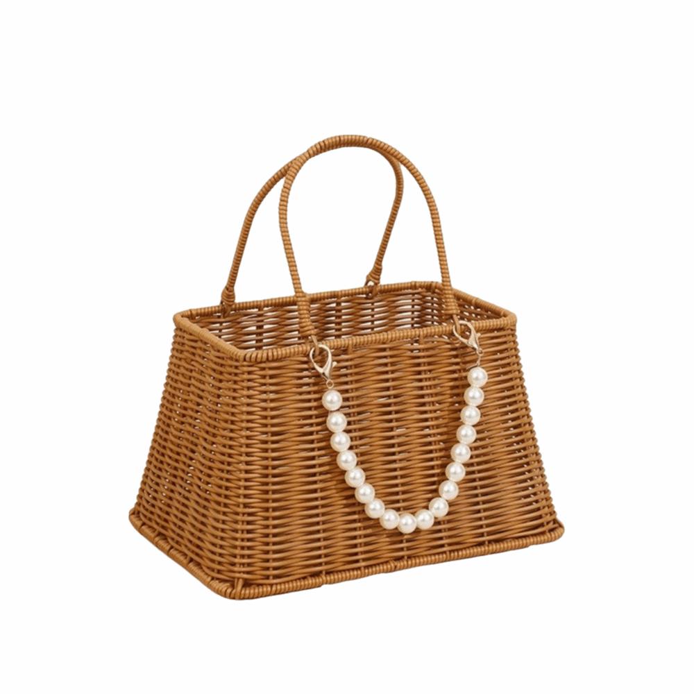 With Handle Imitation Rattan Basket Large Capacity Flower Basket Storage Basket  Fruit Vegetable