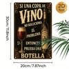 Vintage Metal Wall Art  Rustic Wine Bottle and Glass Design with Spanish Slogan Si Una Copa D  Perfect for Home