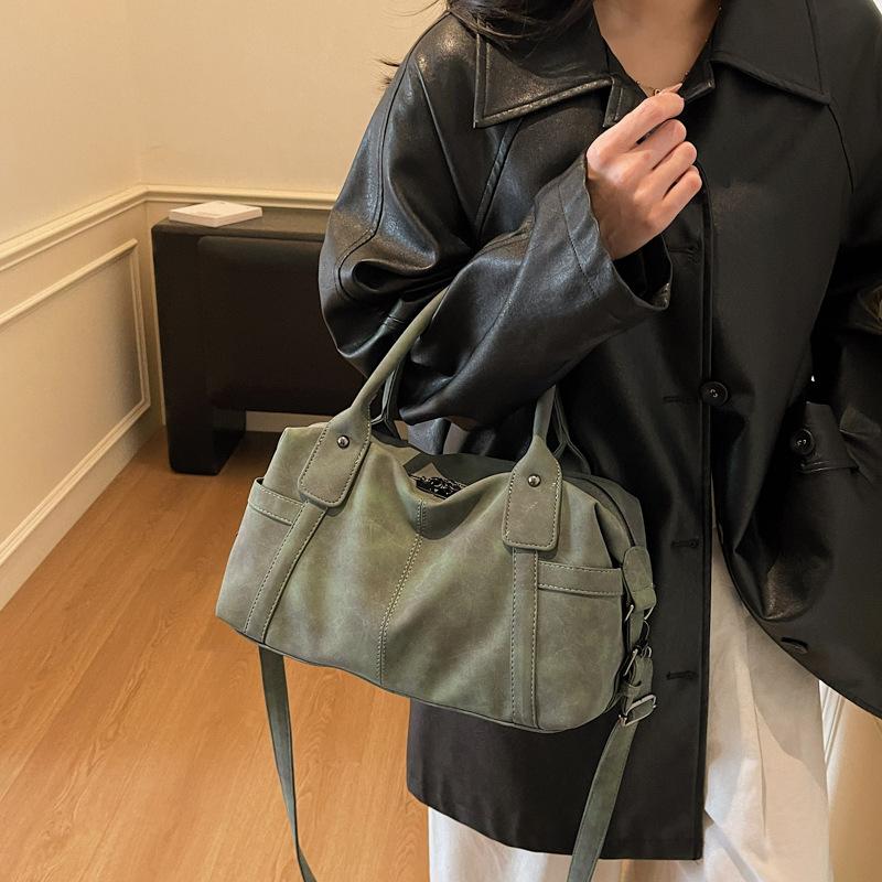 Vintage Faux Leather Duffel Bag Women's Fashion Shoulder Tote with Dual Handle and Practical Design