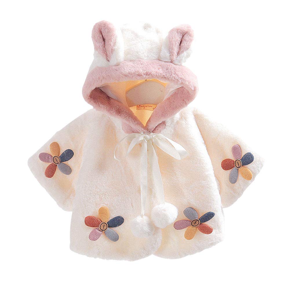 

Mornyray Baby Fluffy and Warm Short Length with Bunny Cold Warm for Fall and Size 110cm Girl s Coat, Fleece-Lined Jacket, Outerwear, Ears, Hooded, 3/4