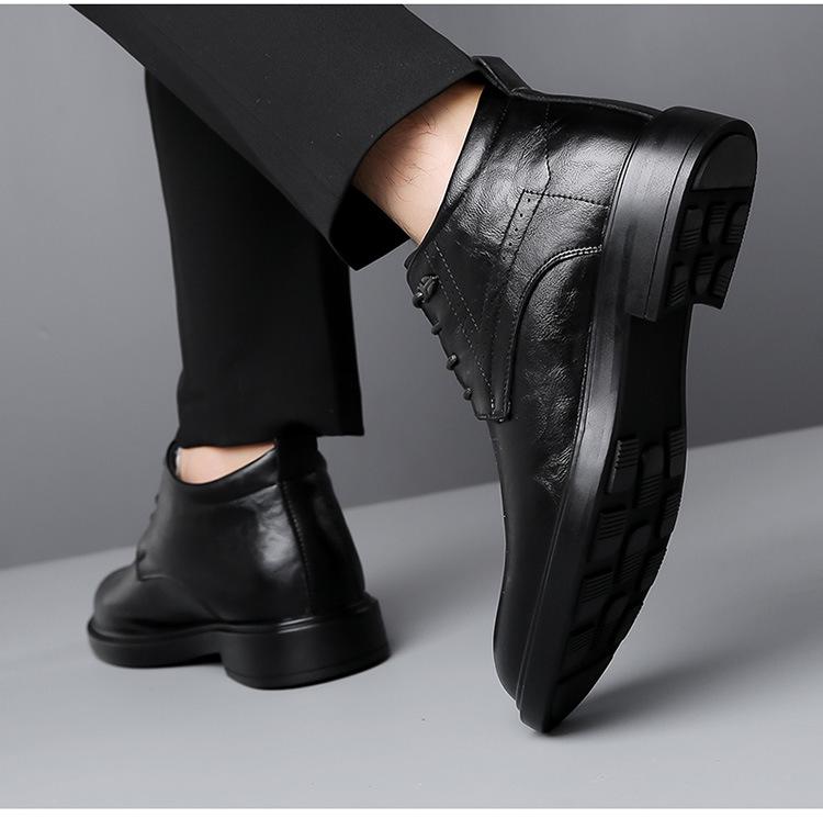 Men's High Top Business Formal Leather Shoes - Warm Winter Non-Slip Wool Velvet Lined