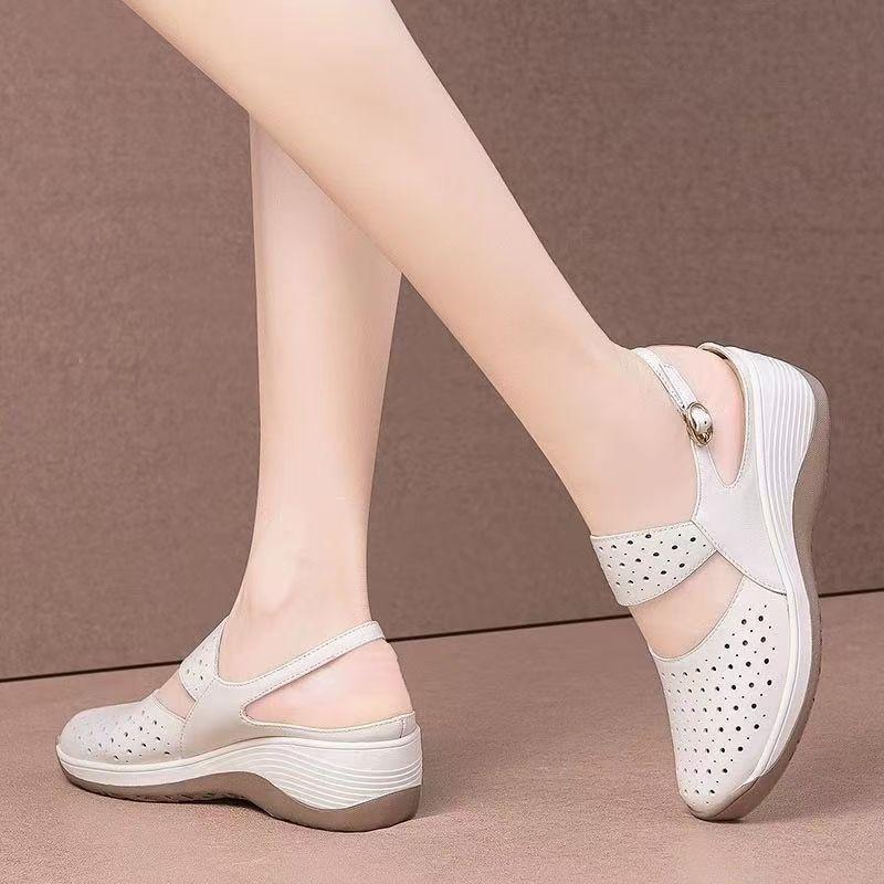 Soft Leather Upper Open-toe Shoes - New Round-toe Large-size Women's Style