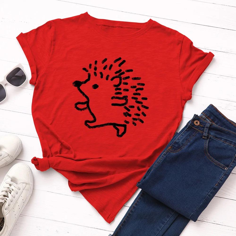 Women's T-shirt Cute Hedgehog Print Graphic Women's Short-sleeved T-shirt Top Women's Clothing T-shirt