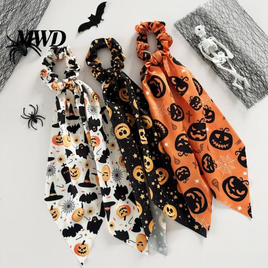 Colorful Hair Tie Halloween Satin Scrunchies for Women, Funny Pumpkin Printed Elastic Ties, Cute Accessories Soft Ponytail Holders, Decorative