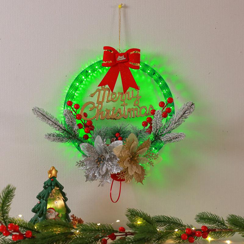 LED Lighted Christmas Wreath Decor, Festive Hanging Ornament for Window Display, Party Atmosphere Decoration Props