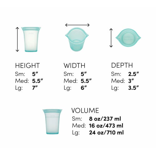 Zip Top Silicone Bags and Storage Containers [Official Japanese Product] 3-Piece Set with Cups, Microwave, Freezer, and Dishwasher Safe, Made with Pla