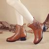 First Layer Cowhide Autumn and Winter New Casual Genuine Leather Women's Shoes Ethnic Style Flower Women's Cotton Boots