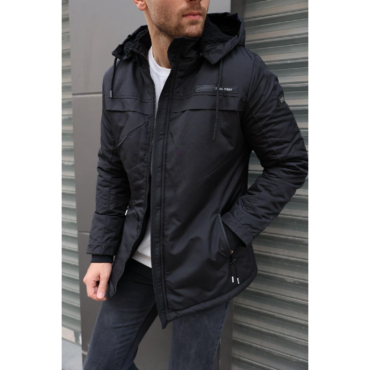 

Men s Black Fur Lined Waterproof Coat L чёрный
