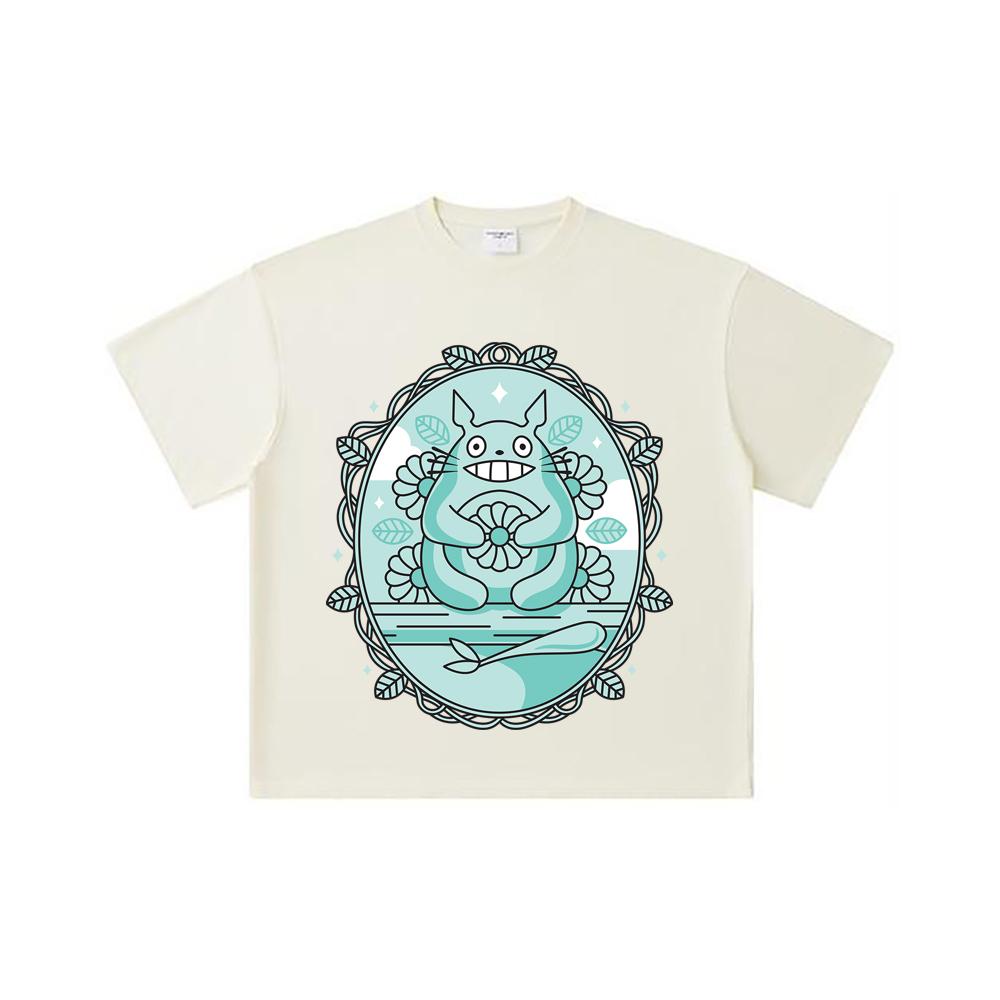 260 GSM Double Yarn 32 Count 100% Cotton Ghibli V6 Totoro Print Unisex Heavy Cotton T Shirt