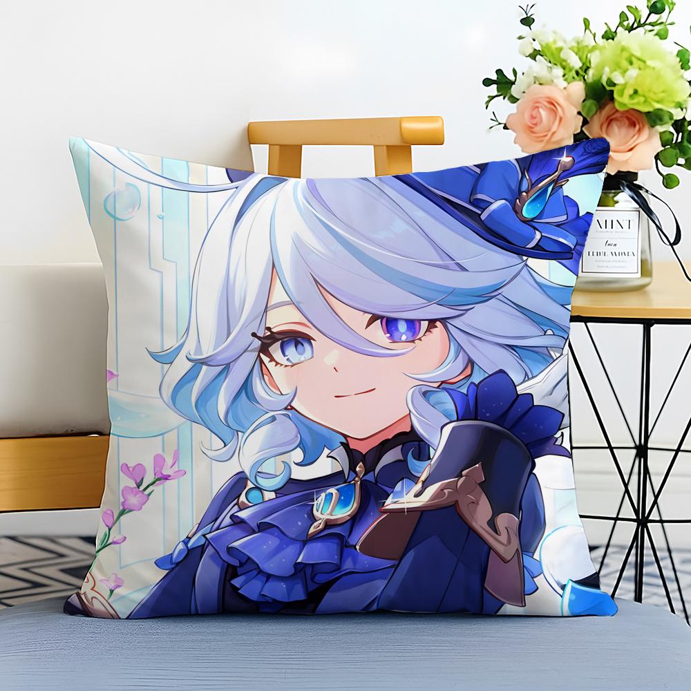 Game Genshin Furina Cushion Cover Washable Linen Pillowcase Soft For Sofa Bed Cozy Home Room Decor