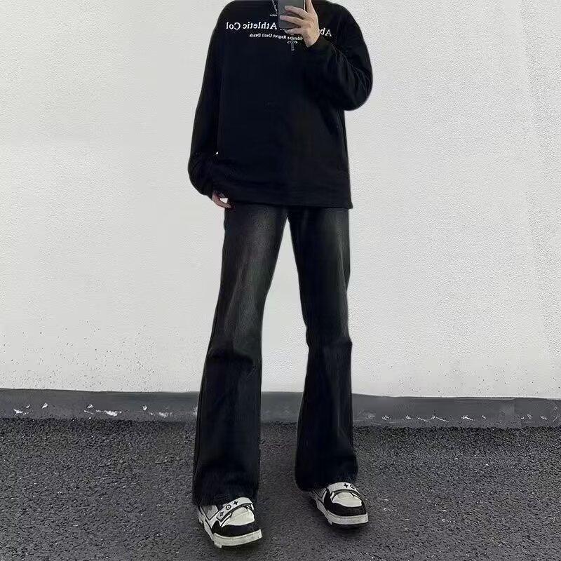 American gradual change vibe pants men's high street black micro pull jeans men's spring and autumn cleanfit high straight pants