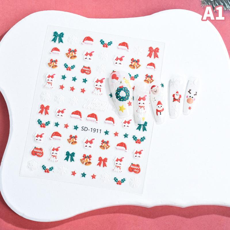 1 Sheets Embossed Christmas Snowflake Nail Art Stickers Santa Claus Adhesive Nail Decals New Year Manicure Supplies