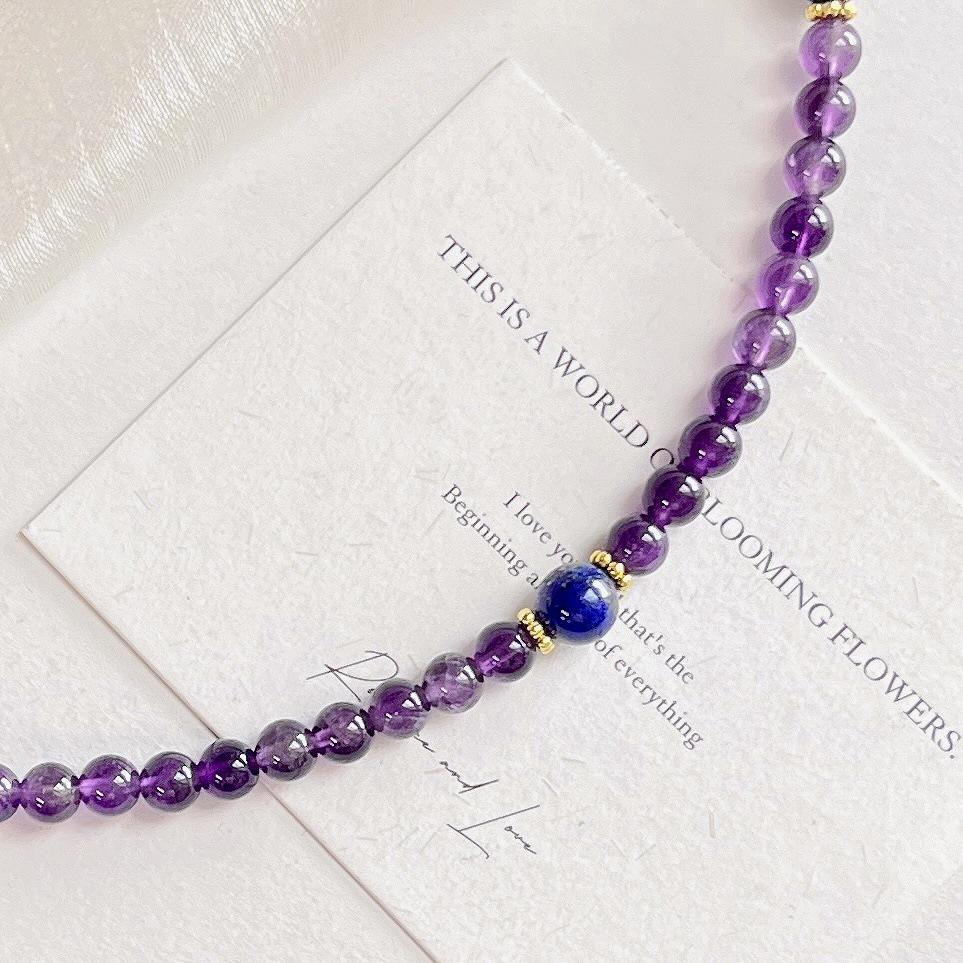 6mm Hohe Qualität Natürlicher Amethyst Lapislazuli Design Sinn Halskette Schlüsselbein Kette