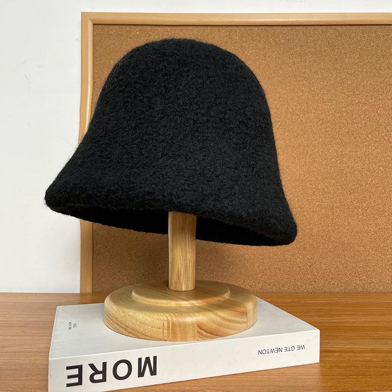 Women's Winter Wool Felt Fisherman Hat – Warm, Ear-Protecting Bucket Style for Large Heads, Slim Face Design