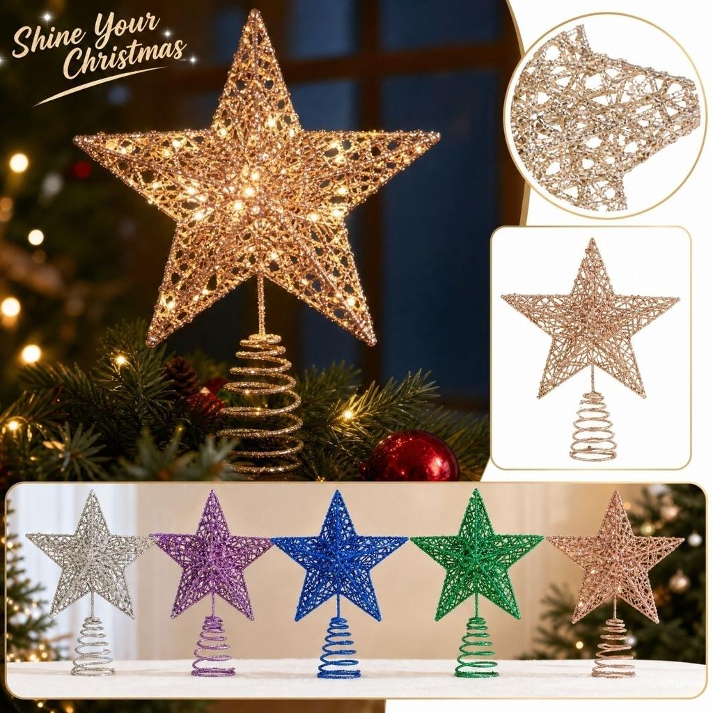 Christmas Tree Topper Star with Lights, Gold Glitter 3D Star, 1520 Cm, Tree Top Decor