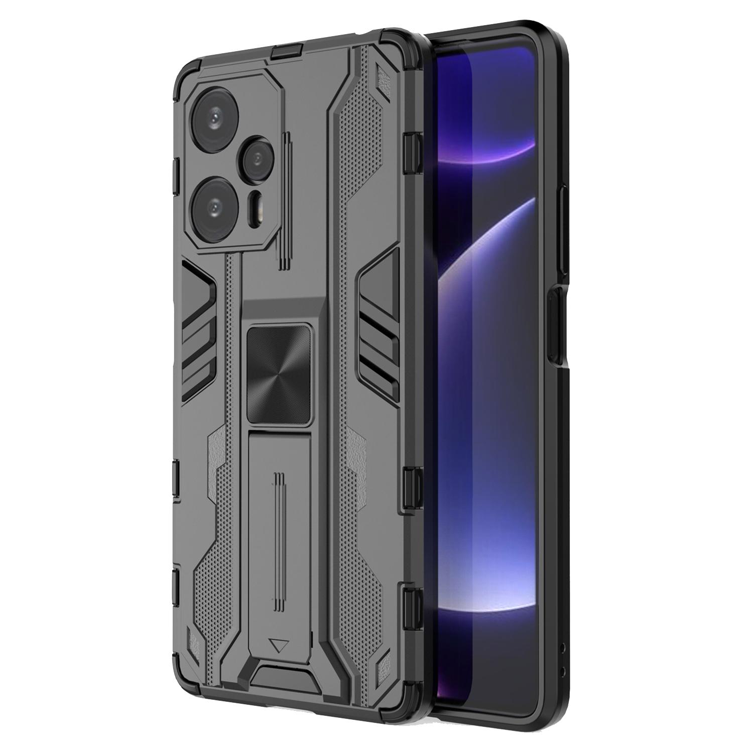 

For Xiaomi Redmi Note 12 Turbo/Poco F5 5G Kickstand Anti-drop Phone Cover Hard PC Soft TPU Case Black