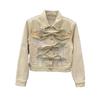 Niche Women's Spring Bowknot Distressed Denim Suit: Heavy Duty Short Jacket + Wide Leg Pants