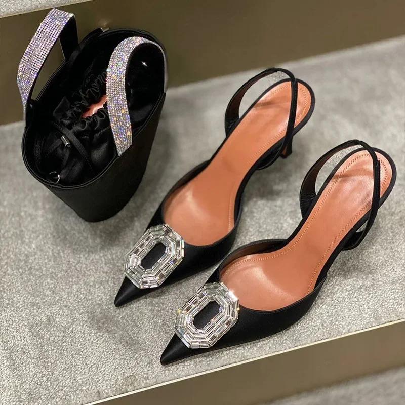 Fashion Women High Heels Water Diamond Buckle Toe Sandals New Pointed Thin Heel Hollow Banquet High Heels Platform Sandals Women Shoes