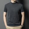 Men's Pure Wool Short-Sleeve Sweater - Lightweight, Half-High Neck Knitwear for Spring/Summer