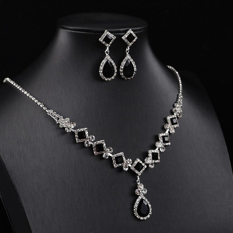 Square Simple Rhinestone Water Drop Jewelry Set, Banquet Wedding Elegant Temperament Accessories Necklace