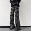 Men’s Washed Black Wax-Coated Flared Jeans