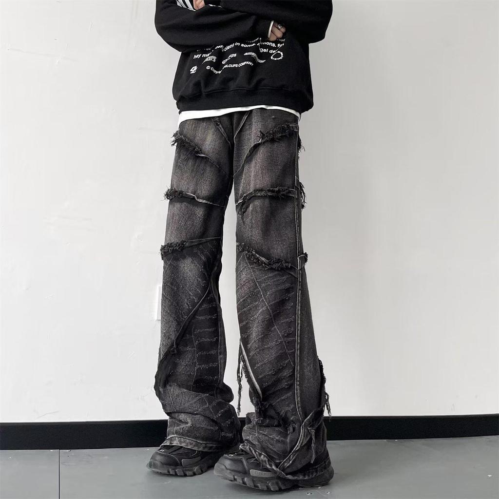 Men’s Washed Black Wax-Coated Flared Jeans