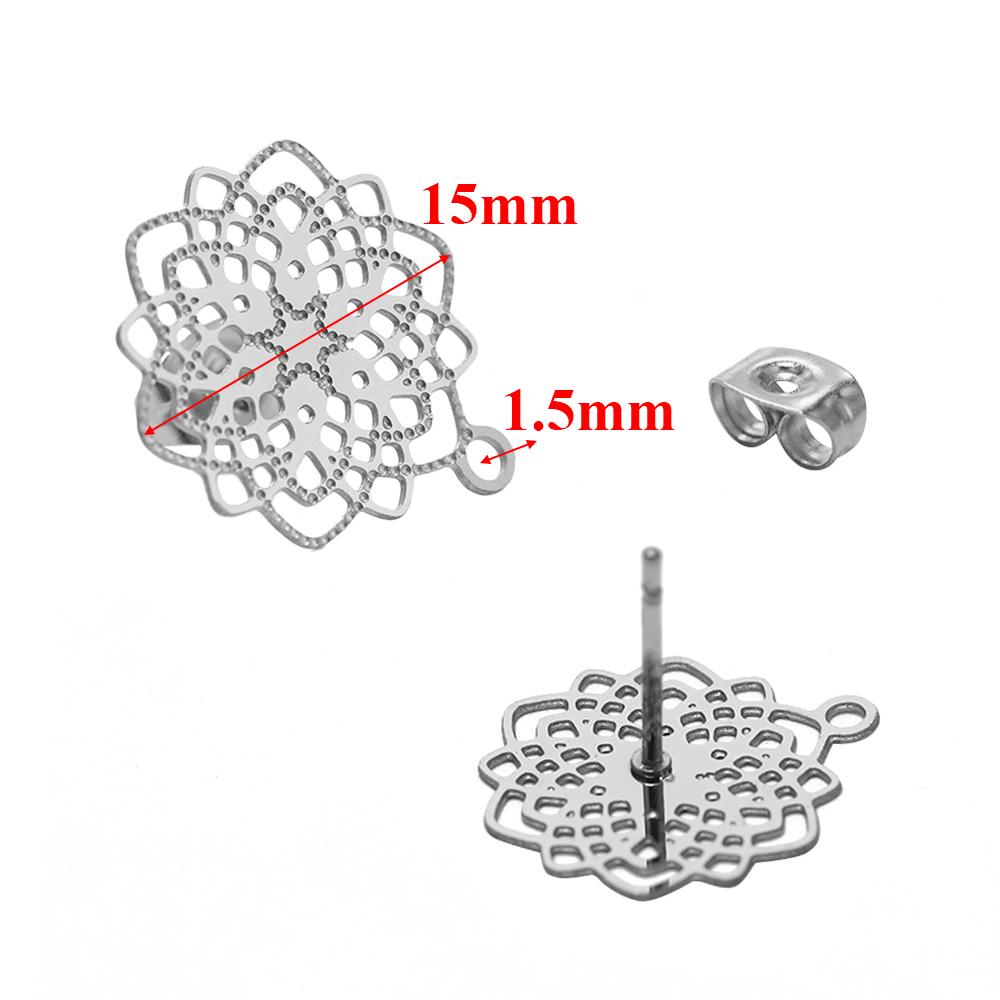 10pcs 304 Stainless Steel Hollow Flower Studs for DIY Drop Earrings Post Findings Jewelry Making Dangle Charms Connectors