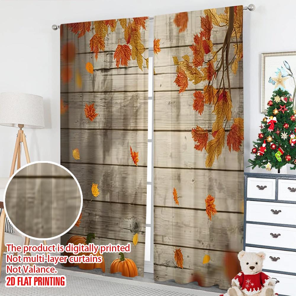 2pcs 2D flat printing Christmas Party Curtains Autumn Thanksgiving Festival Autumn Durable polyester fiber Party Decorations Use