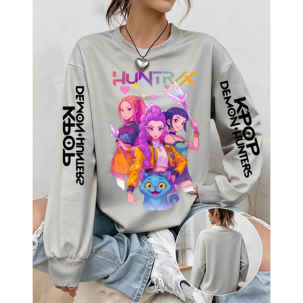 Women's loose K-pop Demon Hunters  round neck sweatshirt autumn and winter large sizeh  comfortble cute K-pop Demon Hunters