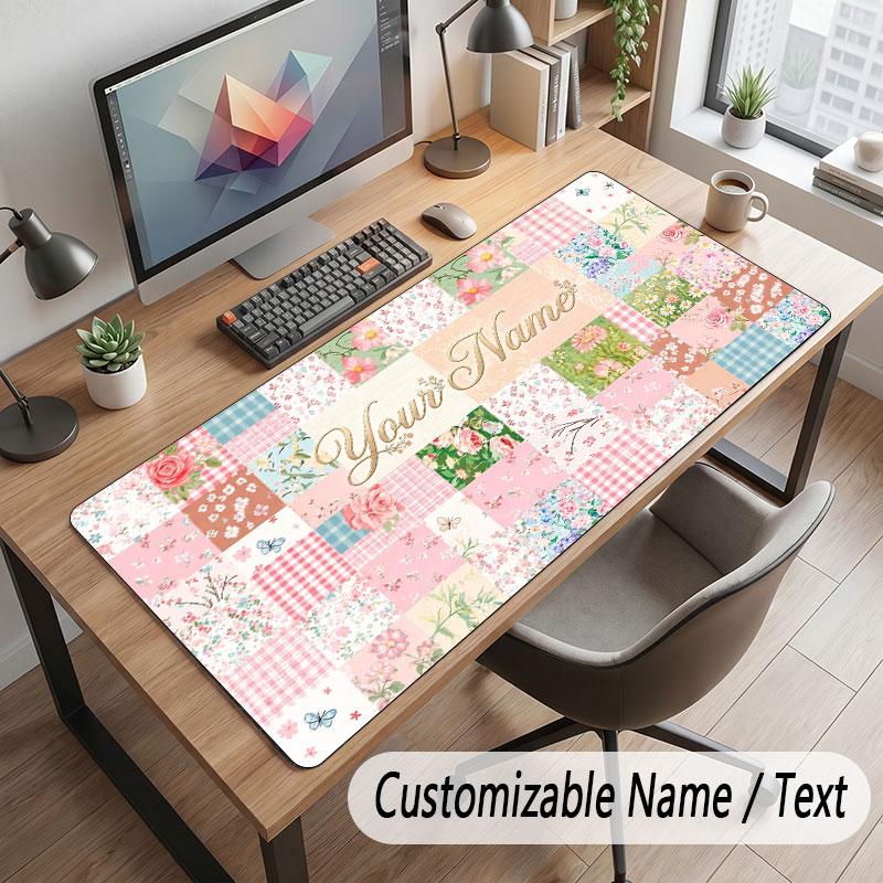Floral Garden Theme Customized Mouse Pad Personalized Print Name Text Desk Mat For Home Office Table Decor