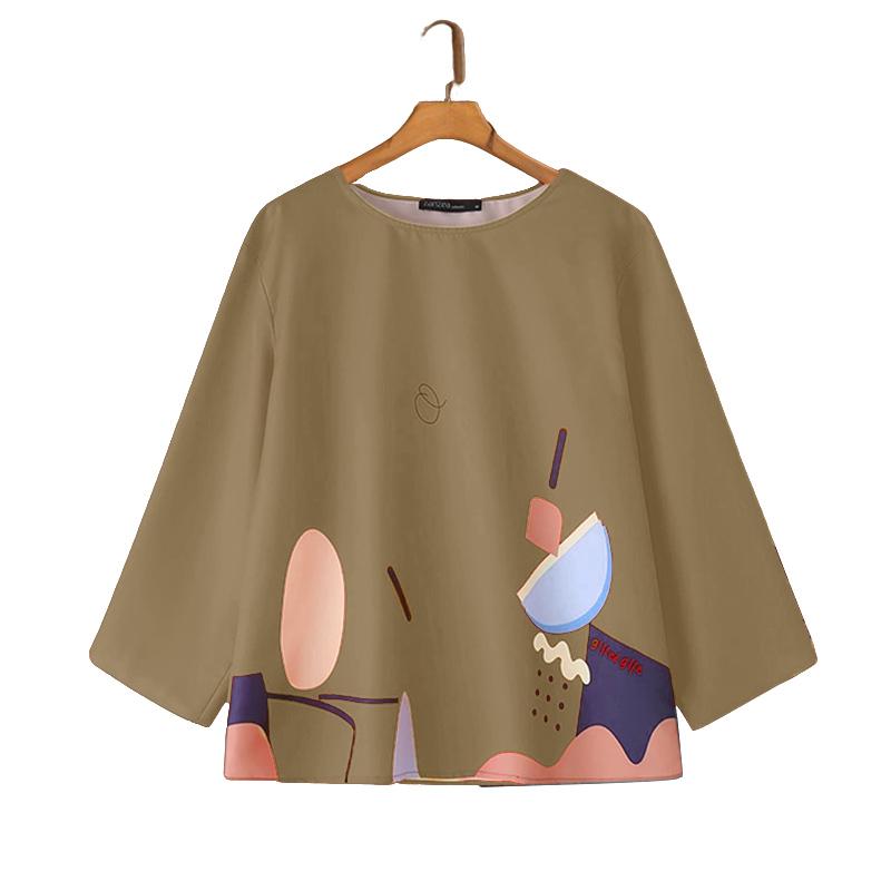 

ZANZEA Жіноча повсякденна блузка з круглим вирізом, вільним рукавом 3/4 та принтом 4XL