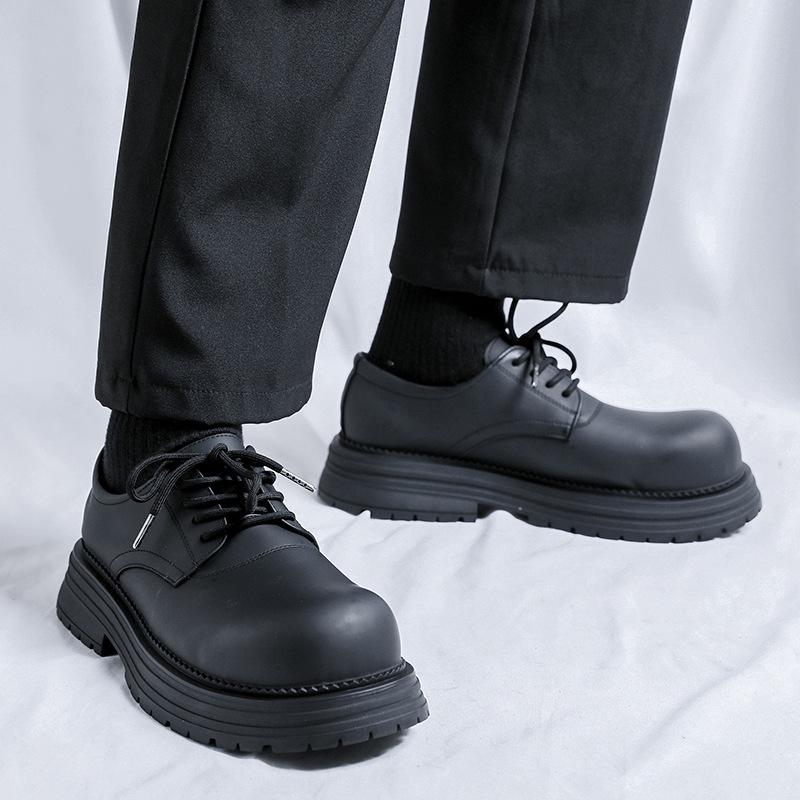 Men's Thick-soled Heightened Derby Shoes Retro and Old Big Head Shoes Uncomfortable Lace-up Low-top Shoes 2230-R