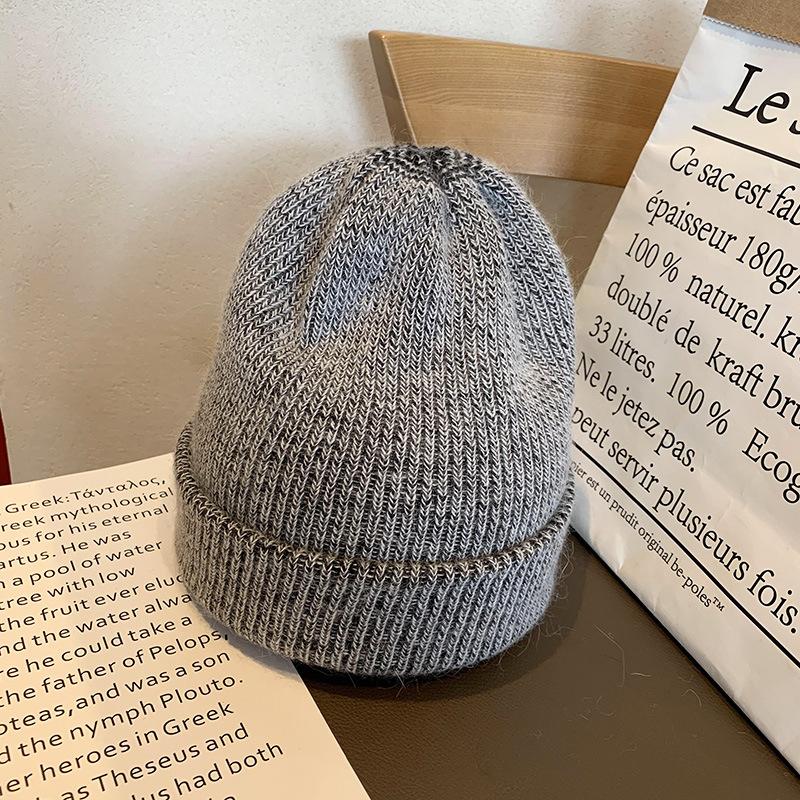 Soft white rabbit fur knitted wool hat Children's autumn and winter fashion thickened thermal pullover hat