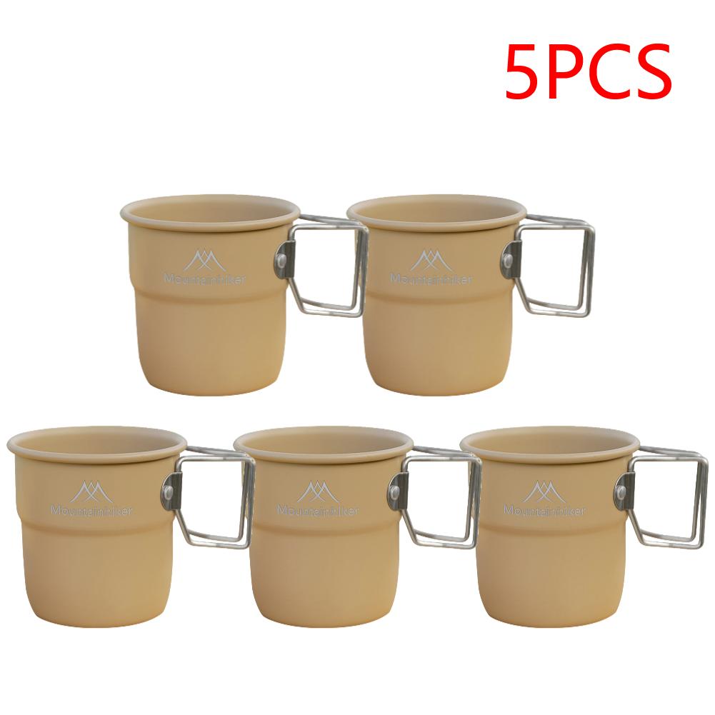1-5PCS 300ml Camping Water Cup with Foldable Handle Picnic Water Mug Aluminum Alloy Lightweight Camping Cup for Outdoor