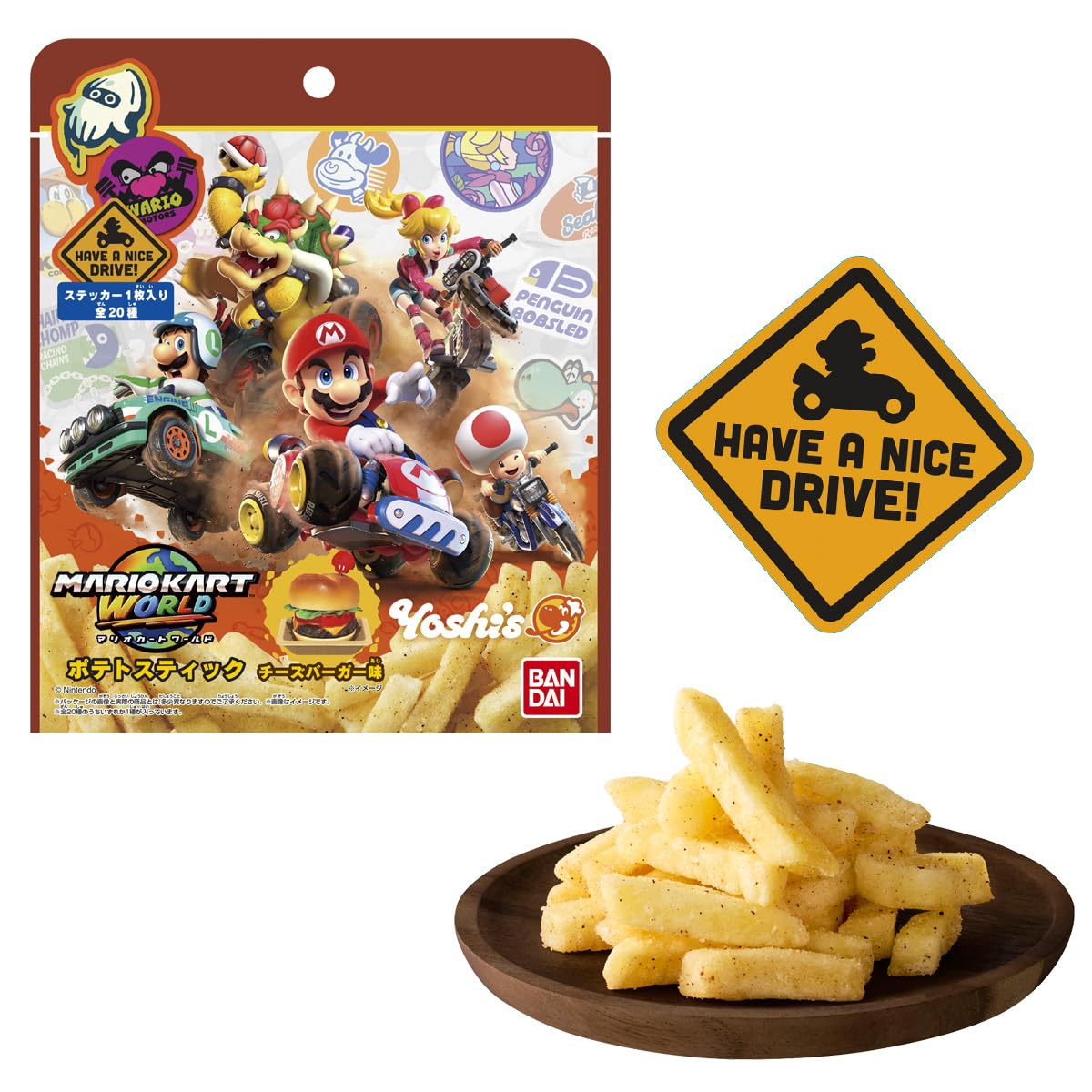 Mario Kart Cheese Burger Flavored Potato Sticks Snack with Stickers (10-Pack)