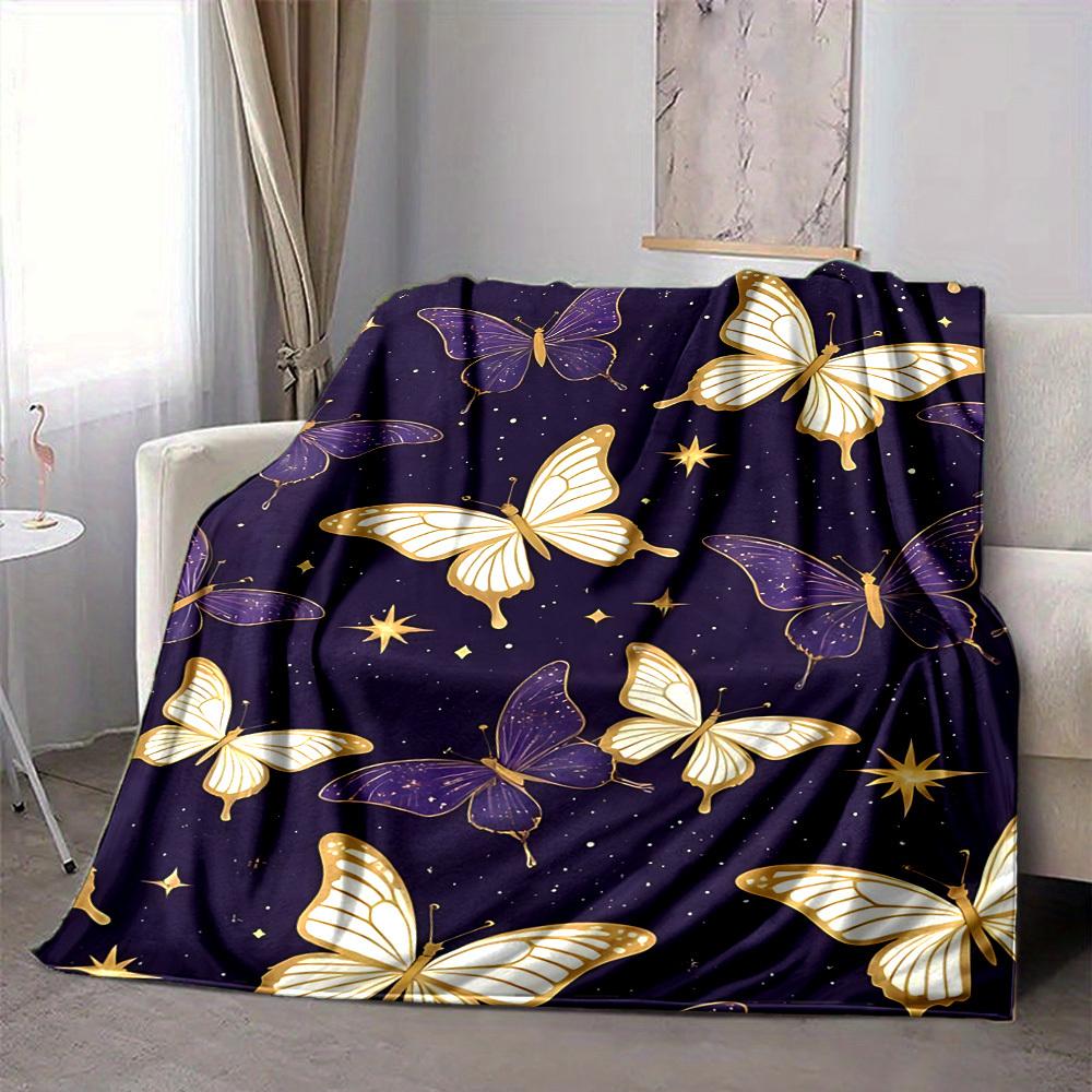 1pc Butterfly Night Lightweight Flannel Blanket, Comfortable and Warm Blanket, for Office and Camping Sofa Bed, Livingroom094