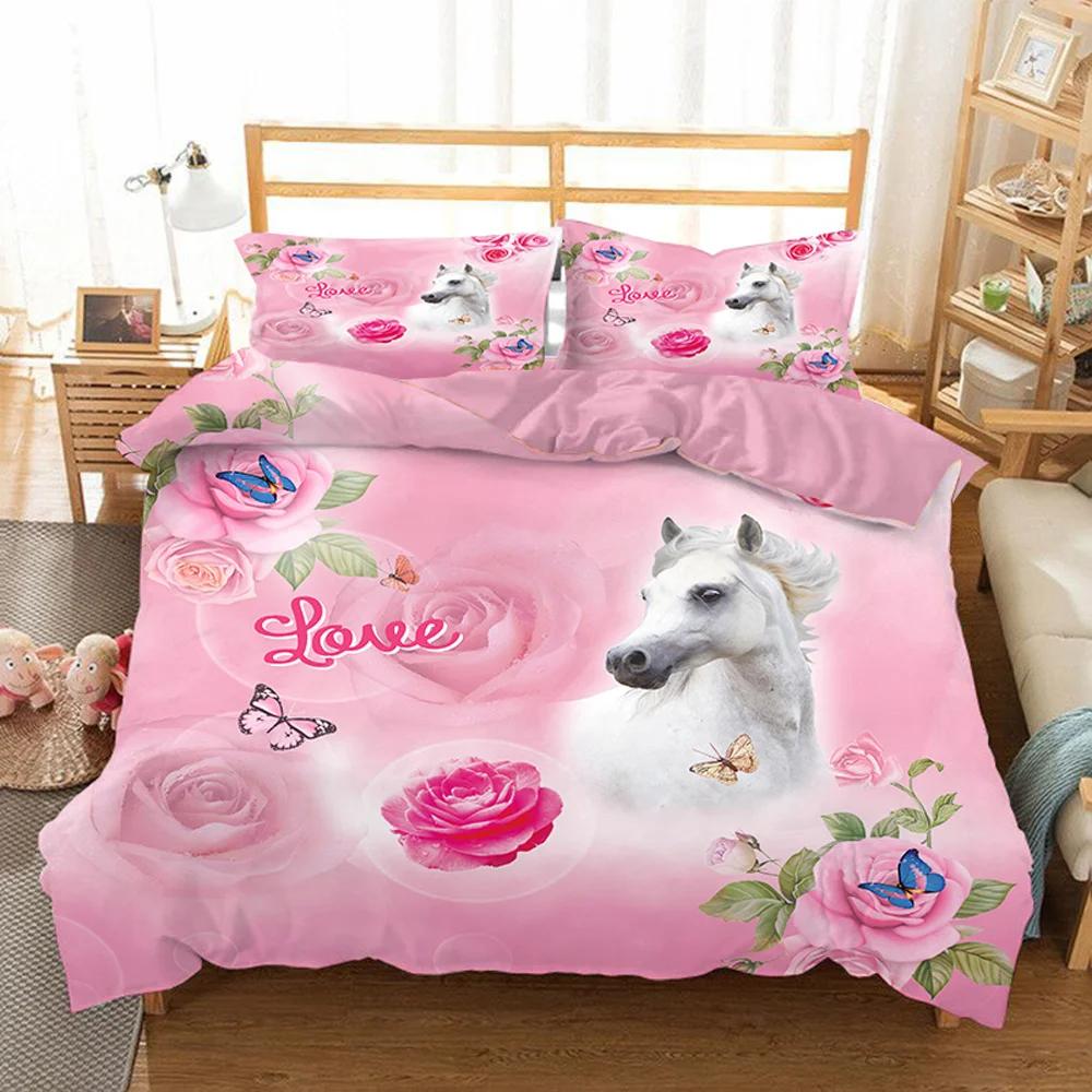 Unicorn Kids Girls Pink 3D Bedding Set Duvet Cover Sale Cartoon Bedcllothes Animal Printed Queen King Size Home Duvet Covers