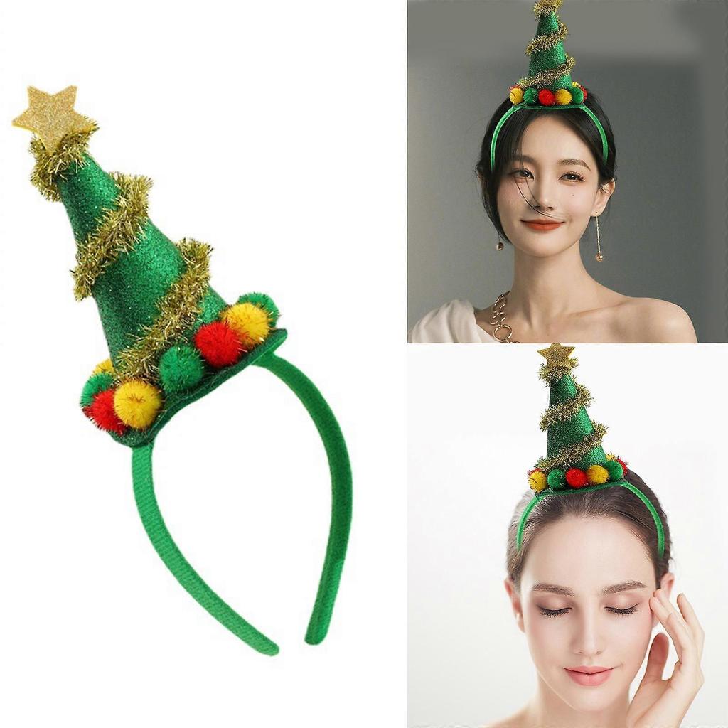 Christmas Hat Furry Christmas Tree Hair Hoop with Glitter Headbands Cute Headpiece for Halloween Party Decoration  Green
