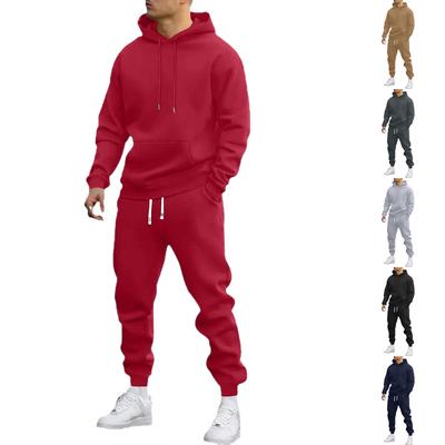 Herren Freizeit Sportanzug, einfarbiges Kapuzensweatshirt, taillierte Hose, langärmelige Hose, bequemer und warmer Anzug