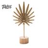 Talos Metal Leaf Ornaments, Gold Palm Leaf, Ginkgo Feather Statue with Wood Base, Modern Desktop Sculpture for Living Room, Bookshelf, Office