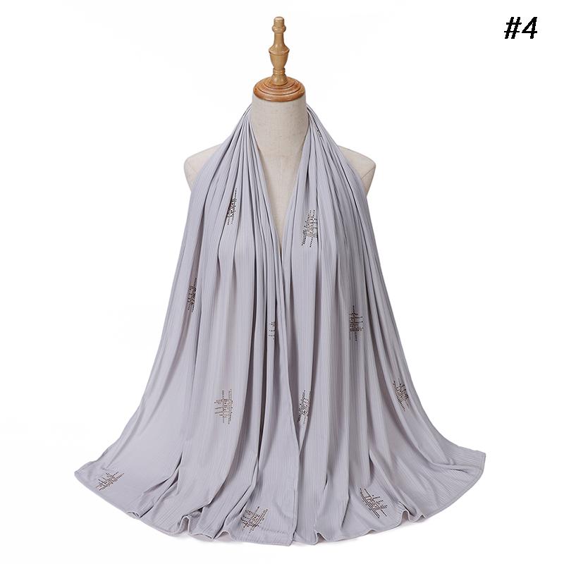 Muslim Crinkle Ribbed Jersey Rhinestone Hijab Plain Scarf Crepe Hijab Soft Islamic Shawls Wraps Headband Voile Femme Musulman