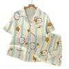 Little Fresh Self-Deprecating Bear Pajamas Women'S Summer Sweet Cartoon Striped Short-Sleeved Ice Silk Loungewear Suit