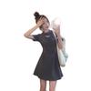 Large size fat mm French retro Hepburn style dress for women's summer feeling hollow belly covering and thin small black dress tide