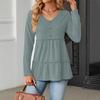 V-neck Long Sleeve Solid Color Patchwork T-shirt for Autumn/Winter 2025