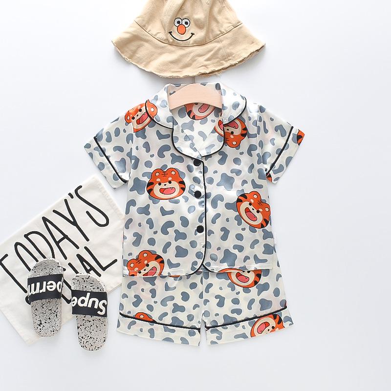 BB58 Mufurui Summer Kids' Silk Bear Cartoon Pajama Short Sleeve Two-Piece Set