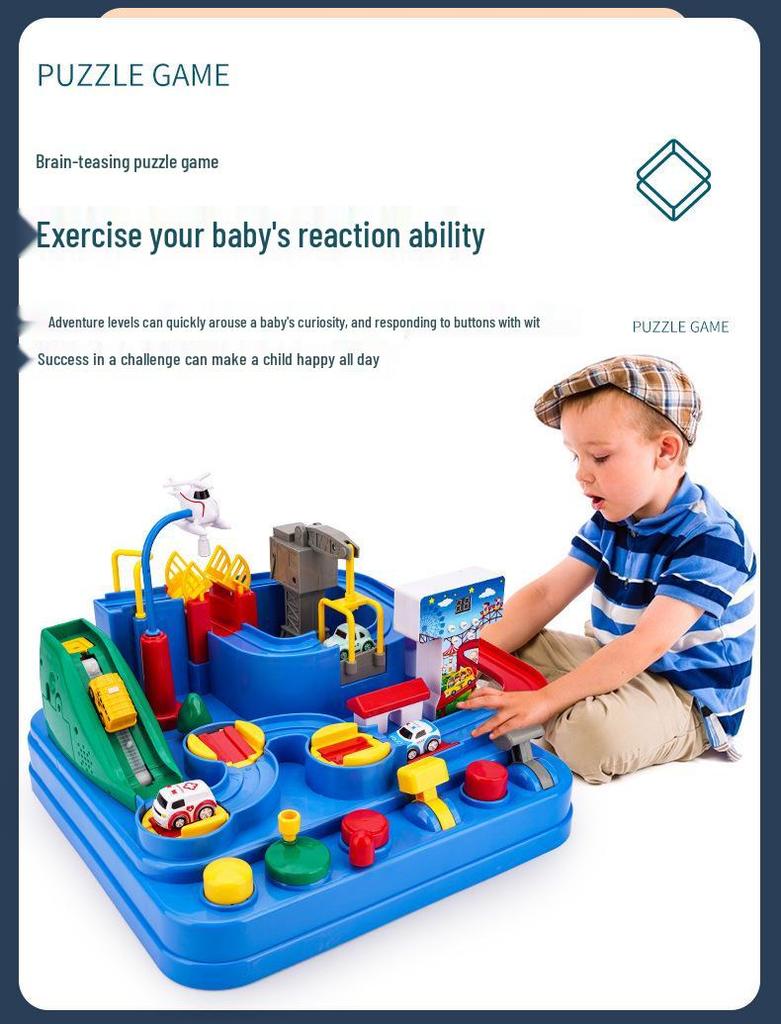 Adventure Boy's Cross-Border Car Challenge: Educational Track & Train Parking Lot Toy