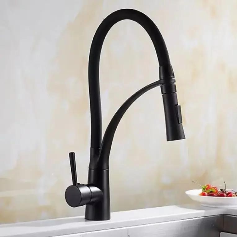 

Kitchen Sink Faucet Pull Down Rotating Black Sink Tap Hot And Cold Water Mixer Brass Faucet Tap Deck Mounted Mixer Taps G1/2 чёрный