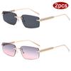 2pcs Rimless Metal Frame Square Sunglasses Women Gradient Color Lens Sun Glasses Vintage Irregular Legs Design Eyewear UV400