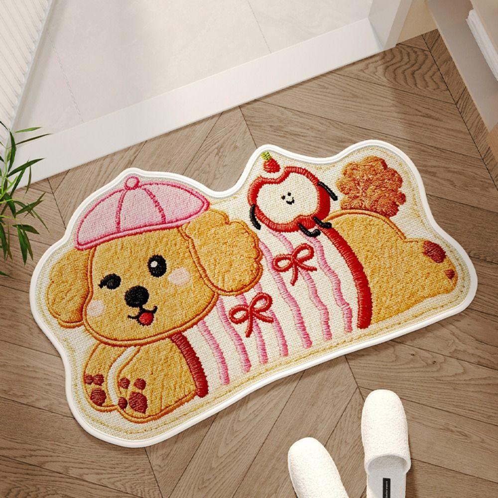 Cute Polka Dot Dog Puppy Doormat Multiple Sizes Non-slip Bathroom Carpet Water-absorbing Antifouling Bedroom Door Rug Home Decor