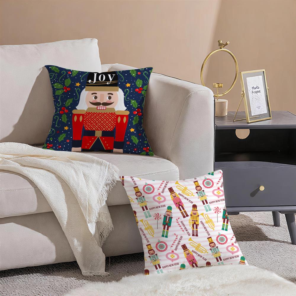 Festive Classic Nordic Toy NNutcracker Cushion Cover Pillowcase Short Plush Invisible Zipper Room Sofa Cushion Cover